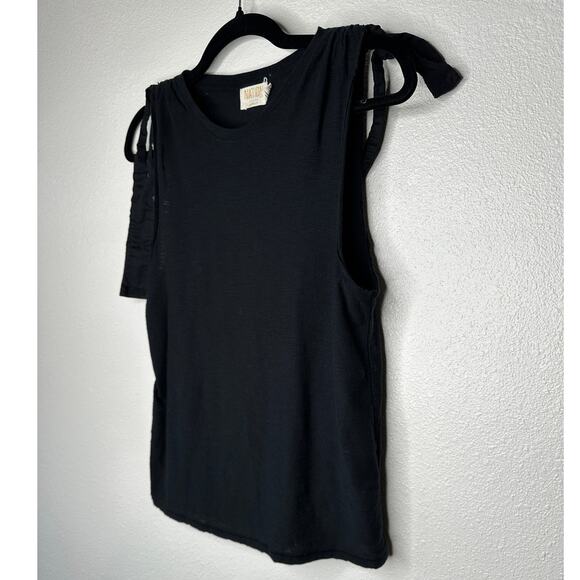 Nation Ltd Black Ruched Shoulder Tie Sleeveless Tank Top S - Picture 4 of 12